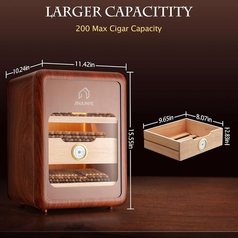Cigar Humidors Cabinet for 200 Cigars, Cigar humdiidor Box with Digital Hygrometer, Spanish Cedar Lining 2 Shelves 1 Drawer Cabinet Humidor for Cigars, Great Idea Gift in Saudi Arabia