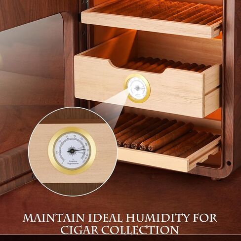 Cigar Humidors Cabinet for 200 Cigars, Cigar humdiidor Box with Digital Hygrometer, Spanish Cedar Lining 2 Shelves 1 Drawer Cabinet Humidor for Cigars, Great Idea Gift in Saudi Arabia