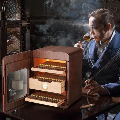 Cigar Humidors Cabinet for 200 Cigars, Cigar humdiidor Box with Digital Hygrometer, Spanish Cedar Lining 2 Shelves 1 Drawer Cabinet Humidor for Cigars, Great Idea Gift in Saudi Arabia