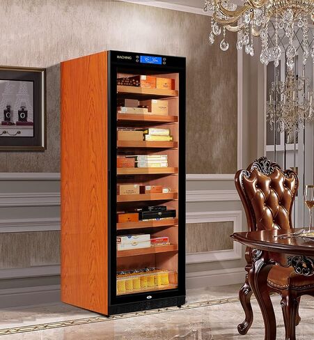 Cigar Climate Control Cabinet, Raching 330L Cigar Humidor Cabinet for Storing&Aging, Wood Frame with Constant Temperature and Humidity System, 6 Premium Canada Cedar Trays - Piano Paint Black in Saudi Arabia
