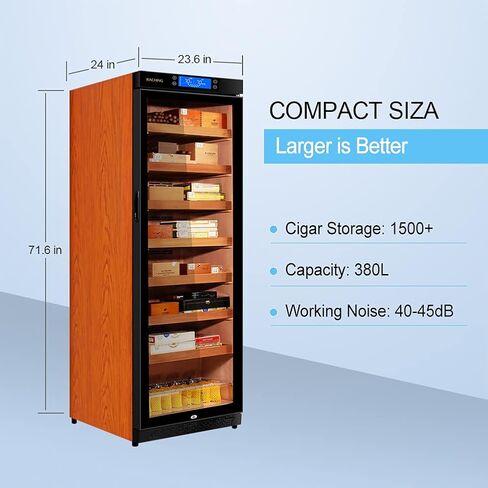 Cigar Climate Control Cabinet, Raching 330L Cigar Humidor Cabinet for Storing&Aging, Wood Frame with Constant Temperature and Humidity System, 6 Premium Canada Cedar Trays - Piano Paint Black in Saudi Arabia