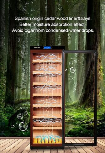 Cigar Climate Control Cabinet, Raching 330L Cigar Humidor Cabinet for Storing&Aging, Wood Frame with Constant Temperature and Humidity System, 6 Premium Canada Cedar Trays - Piano Paint Black in Saudi Arabia