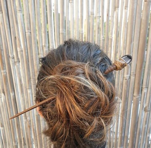 Natural Tumbled Healing Gemstone Crystal Wooden Hair Stick Handmade Gifts Boho Reiki by Smoky Quartz (Amethyst Raw) in Saudi Arabia