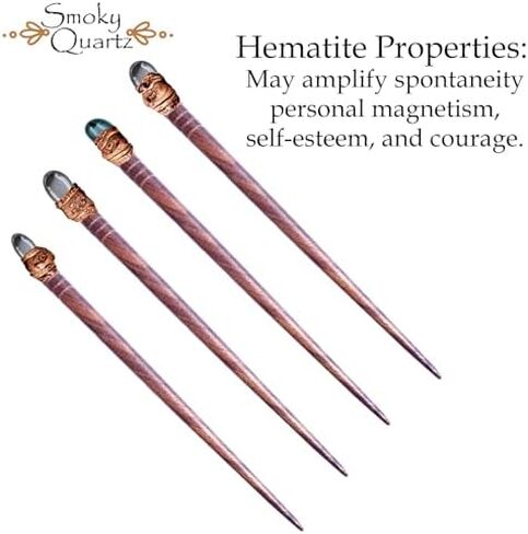 Natural Tumbled Healing Gemstone Crystal Wooden Hair Stick Handmade Gifts Boho Reiki by Smoky Quartz (Amethyst Raw) in Saudi Arabia