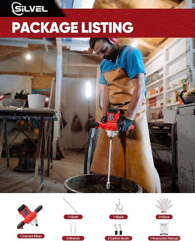 خلاط اسمنت سيلفيل، خلاط خرسانة كهربائي محمول بقوة 2300 وات، خلاط ملاط ​​محمول مع 6 سرعات قابلة للتعديل، خلاط طين 110 فولت لخلط الطين والأسمنت والملاط والطلاء والأعلاف in Kuwait