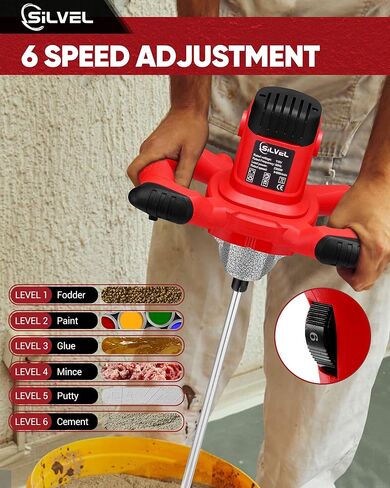 خلاط اسمنت سيلفيل، خلاط خرسانة كهربائي محمول بقوة 2300 وات، خلاط ملاط ​​محمول مع 6 سرعات قابلة للتعديل، خلاط طين 110 فولت لخلط الطين والأسمنت والملاط والطلاء والأعلاف in Kuwait