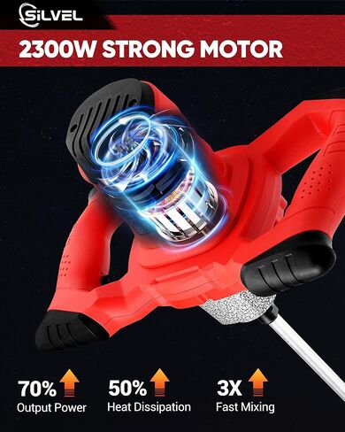 خلاط اسمنت سيلفيل، خلاط خرسانة كهربائي محمول بقوة 2300 وات، خلاط ملاط ​​محمول مع 6 سرعات قابلة للتعديل، خلاط طين 110 فولت لخلط الطين والأسمنت والملاط والطلاء والأعلاف in Kuwait