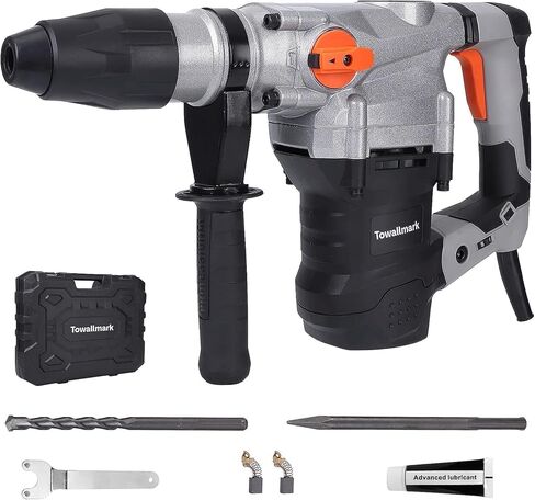 Towallmark 1-9/16 بوصة مثقاب مطرقة دوارة شديدة التحمل، قابض أمان 3 وظائف مع التحكم في الاهتزاز 13 أمبير أزاميل مطرقة دوارة ولقم ثقب مع حقيبة in Kuwait