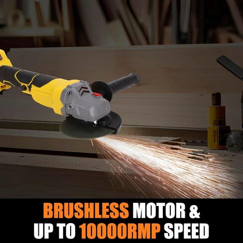 Angle Grinder 21V Max Battery,10000RPM Brushless Motor Grinder Tool,4-1/2" Blade Electric Grinders Power Tools with Grinding Wheels, Flap Disc and Auxiliary Handle in Saudi Arabia