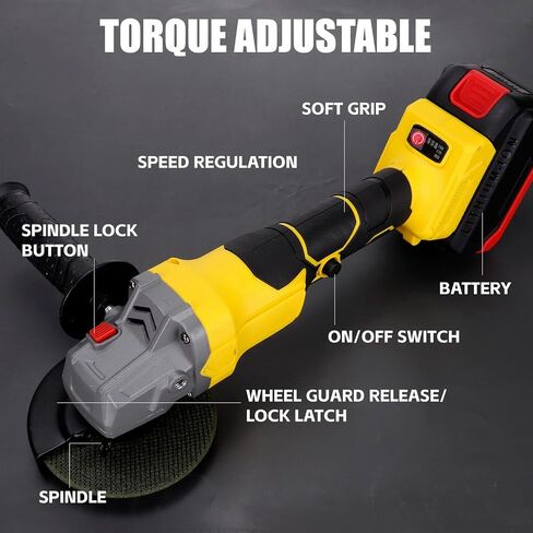 Angle Grinder 21V Max Battery,10000RPM Brushless Motor Grinder Tool,4-1/2" Blade Electric Grinders Power Tools with Grinding Wheels, Flap Disc and Auxiliary Handle in Saudi Arabia