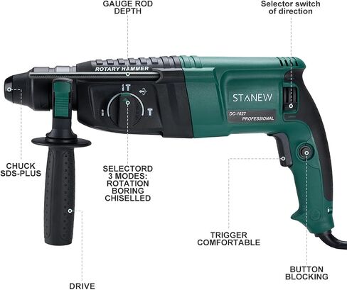 Variable-speed Rotary Hammer DC-1027 SDS-plus 4000bpm, Black Dark Green in Saudi Arabia