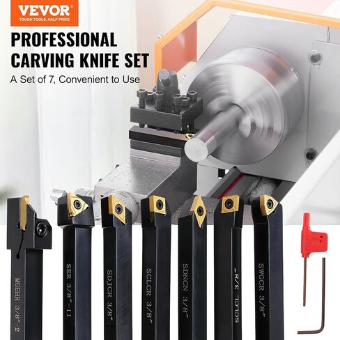 VEVOR 7 Pieces Indexable Lathe Turning Tool Holder, 3/8 in, CNC Heavy-Duty Metal Lathe Cutting Tools, with Tin Coated Carbide Inserts Aluminum Case, for Turning Grooving Threading Cut Off Holders Se in Saudi Arabia