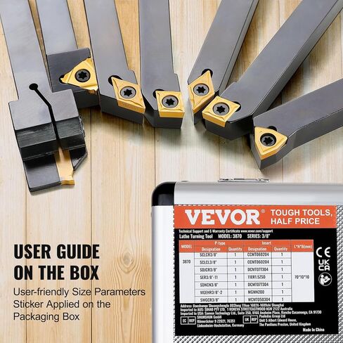 VEVOR 7 Pieces Indexable Lathe Turning Tool Holder, 3/8 in, CNC Heavy-Duty Metal Lathe Cutting Tools, with Tin Coated Carbide Inserts Aluminum Case, for Turning Grooving Threading Cut Off Holders Se in Saudi Arabia