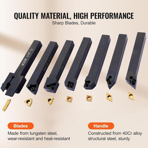 VEVOR 7 Pieces Indexable Lathe Turning Tool Holder, 3/8 in, CNC Heavy-Duty Metal Lathe Cutting Tools, with Tin Coated Carbide Inserts Aluminum Case, for Turning Grooving Threading Cut Off Holders Se in Saudi Arabia