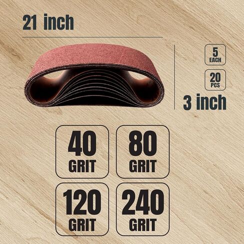 POWERTEC 110437 3 x 21 Inch Sanding Belts and Abrasive Cleaning Stick Set | Aluminum Oxide Sanding Belt Assortment 18 Pack, 3 Each of 60 80 120 180 240 400 Grits, for Portable Belt Sander in Saudi Arabia