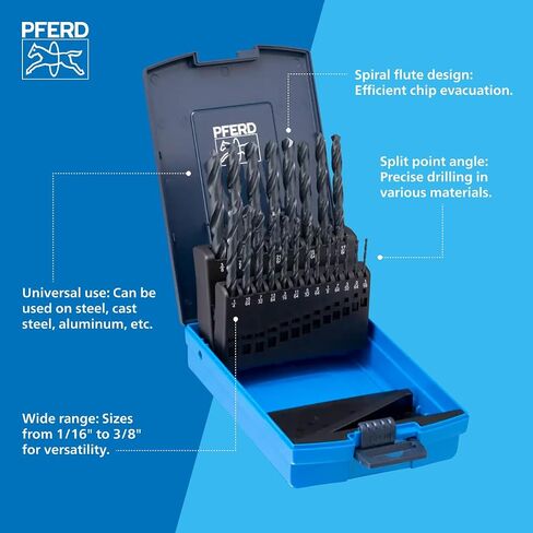 PFERD HSS Twist Drill Bit Set 1/16-1/2" M35 (Co5) INOX - 29 Pieces - Premium Cobalt Drill Bits for Tough Materials, Stainless Steel, Non-Ferrous Metals - 135° Split Point Jobber-Length - Part 20076 in Saudi Arabia