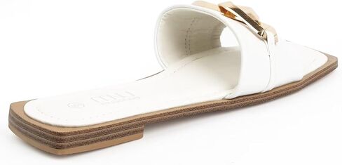 MUSSHOE Women's Flat Sandals Fashion Square Open Toe Metal Chain Dressy Sandals Slip On Outdoor Slide Sandals Outdoor Summer Shoes in Saudi Arabia