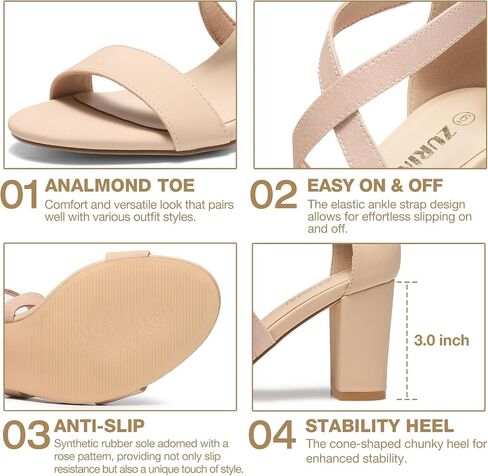 ZURIN Women's Strappy Block Heels Chunky High Heeled Sandals Dress Shoes | Open Toe Comfortable , Ankle Strap Back Zipper, Wedding Formal Summer Prom Evening Party in Saudi Arabia