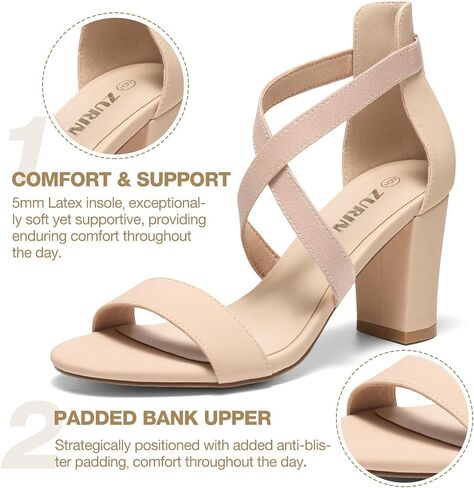 ZURIN Women's Strappy Block Heels Chunky High Heeled Sandals Dress Shoes | Open Toe Comfortable , Ankle Strap Back Zipper, Wedding Formal Summer Prom Evening Party in Saudi Arabia