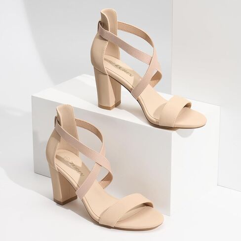 ZURIN Women's Strappy Block Heels Chunky High Heeled Sandals Dress Shoes | Open Toe Comfortable , Ankle Strap Back Zipper, Wedding Formal Summer Prom Evening Party in Saudi Arabia