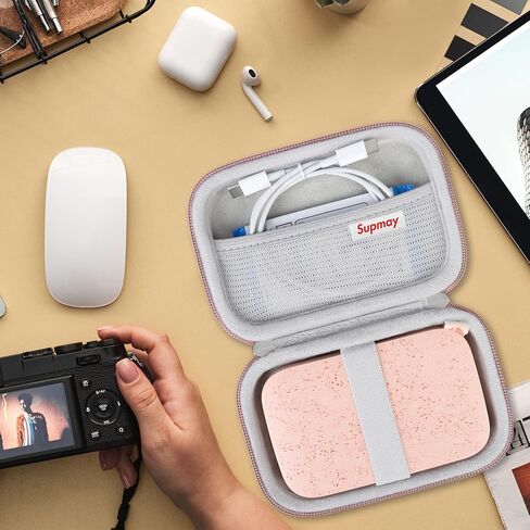 حقيبة حمل صلبة لطابعة الصور الملونة الفورية المحمولة HP Sprocket 2x3، طابعة محمولة بلوتوث لاسلكية، حقيبة حامل تخزين مع جيب شبكي لورق الصور، كابل USB، ذهبي وردي in Kuwait