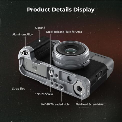 SmallRig X100VI / X100V Handgrip L-Shape Grip with Quick Release Plate for Arca, Lightweight Silicone Side Handle, Shutter Button and Hot Shoe Cover for FUJIFILM X100VI / X100V Cameras (Black) - 4556 in Saudi Arabia