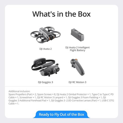 DJI Avata 2 (طائرة بدون طيار فقط)، طائرة بدون طيار FPV مع كاميرا 4K، تجربة طيران غامرة، واقي المروحة المدمج، سهولة اللف/اللف، زاوية رؤية واسعة للغاية 155 درجة، متوافقة مع RC Motion 3، كاميرا بدون طيار بمحتوى POV in Kuwait