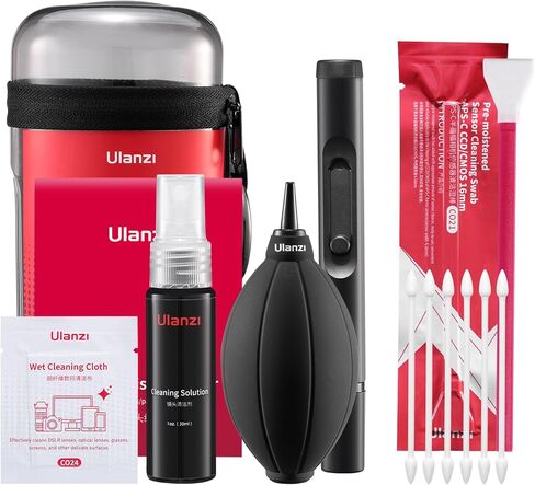 مجموعة تنظيف الكاميرا الاحترافية ULANZI CO26 لكاميرات APS-C، مجموعة تنظيف عدسات الكاميرا المحمولة، مسحة تنظيف المستشعر، قلم العدسة، منفاخ الهواء، قماش التنظيف، منظف سائل مع حقيبة حمل in Kuwait