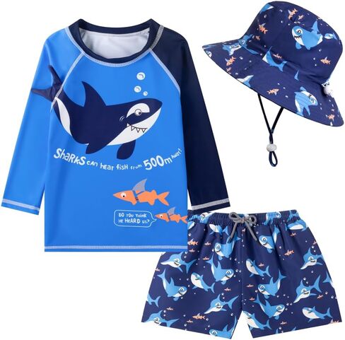 Baby Toddler Boys UPF 50+ Rashguard Set Swimsuit with Sun Hat Bathing Suit Swimwear for Beach Pool Sun Protection in Saudi Arabia