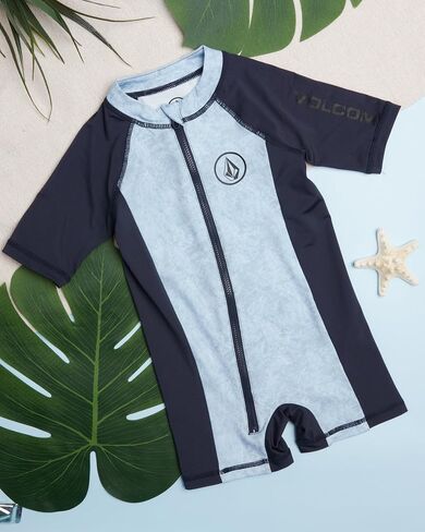 بدلة سباحة Rashguard للأولاد من Volcom Baby - عامل حماية من الشمس 50+ قطعة واحدة بدلة استحمام قصيرة الأكمام - ملابس سباحة للحماية من الشمس (12M-4T) in Saudi Arabia