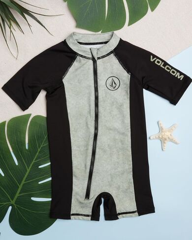 بدلة سباحة Rashguard للأولاد من Volcom Baby - عامل حماية من الشمس 50+ قطعة واحدة بدلة استحمام قصيرة الأكمام - ملابس سباحة للحماية من الشمس (12M-4T) in Saudi Arabia