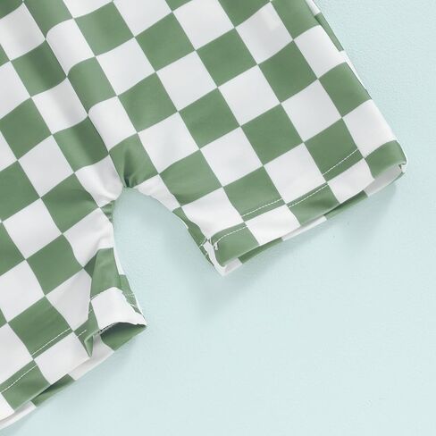 Infant Baby Boy Girl One Piece Swimsuit Short Sleeve Checkerboard Print Zipper Jumpsuit Sun Protection Bathing Suits in Saudi Arabia