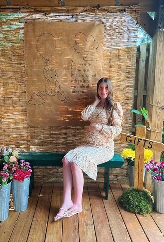 Maternity Summer Floral Midi Bodycon Dresses, Long Puff Sleeve Square Neck Ruffle Hem Mermaid Baby Shower Dress in Saudi Arabia