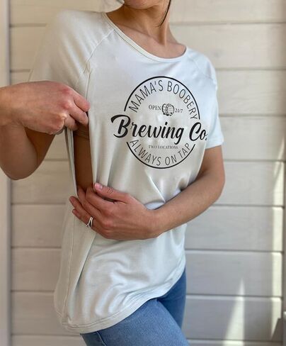 Women Maternity Shirt Comfort Colors Breastfeeding Nursing Friendly Zip Tshirt Mama's Boobery Always On Tap Tops in Saudi Arabia