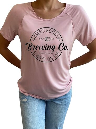 Women Maternity Shirt Comfort Colors Breastfeeding Nursing Friendly Zip Tshirt Mama's Boobery Always On Tap Tops in Saudi Arabia