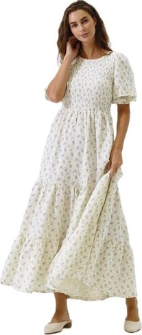 لا شيء يناسب ولكن فستان حمل نسائي من القطن 100% من كيت، فستان حمل طويل كاجوال مزين بالزهور لحفلات استقبال المولود الجديد in Kuwait