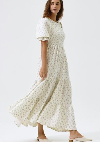 لا شيء يناسب ولكن فستان حمل نسائي من القطن 100% من كيت، فستان حمل طويل كاجوال مزين بالزهور لحفلات استقبال المولود الجديد in Kuwait