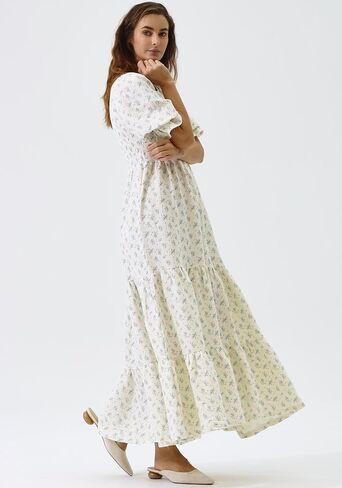 لا شيء يناسب ولكن فستان حمل نسائي من القطن 100% من كيت، فستان حمل طويل كاجوال مزين بالزهور لحفلات استقبال المولود الجديد in Kuwait