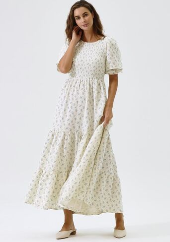 لا شيء يناسب ولكن فستان حمل نسائي من القطن 100% من كيت، فستان حمل طويل كاجوال مزين بالزهور لحفلات استقبال المولود الجديد in Kuwait