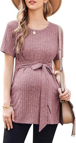 Ekouaer Maternity Tops Short Sleeve Pregnancy Shirt Tee Tunic Casual T Shirts Blouses Clothes S-XXL in Saudi Arabia