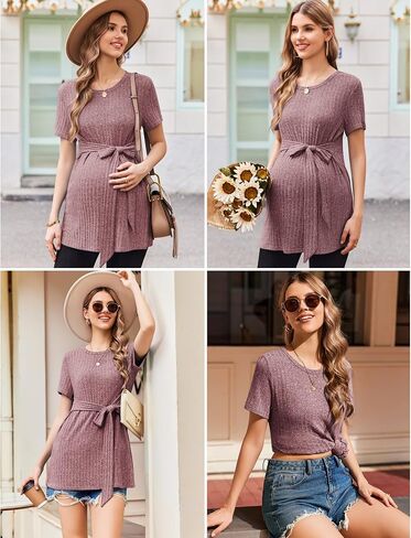 Ekouaer Maternity Tops Short Sleeve Pregnancy Shirt Tee Tunic Casual T Shirts Blouses Clothes S-XXL in Saudi Arabia