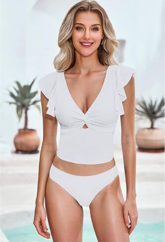 GRAPENT Tankini Tops for Women Swimwear Top Only Ruffle Bathing Suit Cut Out Long Bikini Tops Swimsuit Beach Resort Wear in Saudi Arabia