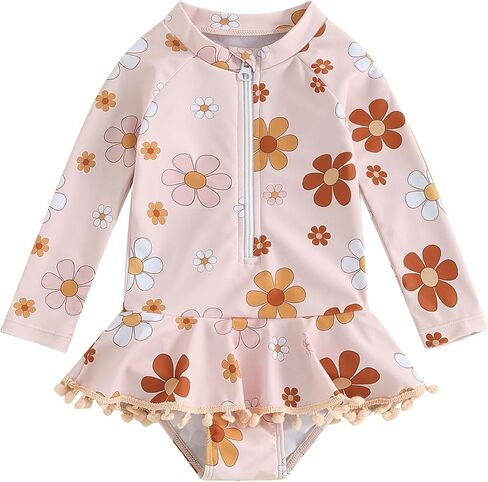 Infant Baby Girl One Piece Rash Guard Ruffle Swimsuit Sun Protection Half Zipper Bathing Suit Beach Swimwear Sunsuit in Saudi Arabia