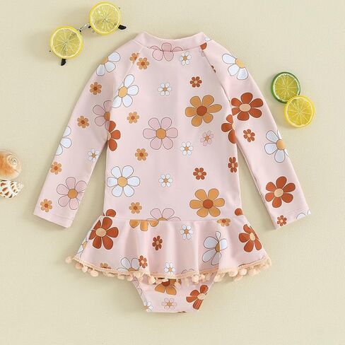 Infant Baby Girl One Piece Rash Guard Ruffle Swimsuit Sun Protection Half Zipper Bathing Suit Beach Swimwear Sunsuit in Saudi Arabia