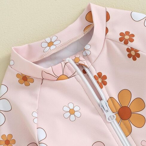 Infant Baby Girl One Piece Rash Guard Ruffle Swimsuit Sun Protection Half Zipper Bathing Suit Beach Swimwear Sunsuit in Saudi Arabia