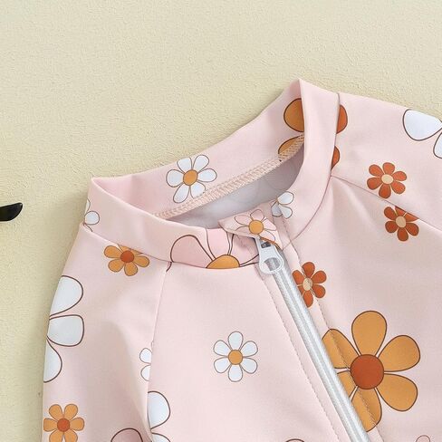 Infant Baby Girl One Piece Rash Guard Ruffle Swimsuit Sun Protection Half Zipper Bathing Suit Beach Swimwear Sunsuit in Saudi Arabia