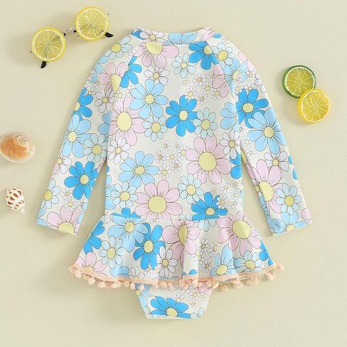 Infant Baby Girl One Piece Rash Guard Ruffle Swimsuit Sun Protection Half Zipper Bathing Suit Beach Swimwear Sunsuit in Kuwait