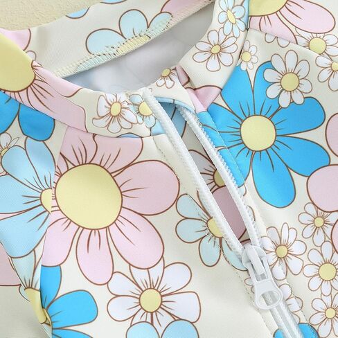 Infant Baby Girl One Piece Rash Guard Ruffle Swimsuit Sun Protection Half Zipper Bathing Suit Beach Swimwear Sunsuit in Kuwait