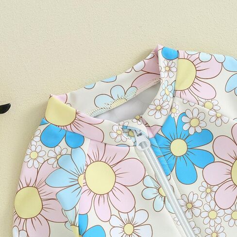 Infant Baby Girl One Piece Rash Guard Ruffle Swimsuit Sun Protection Half Zipper Bathing Suit Beach Swimwear Sunsuit in Kuwait