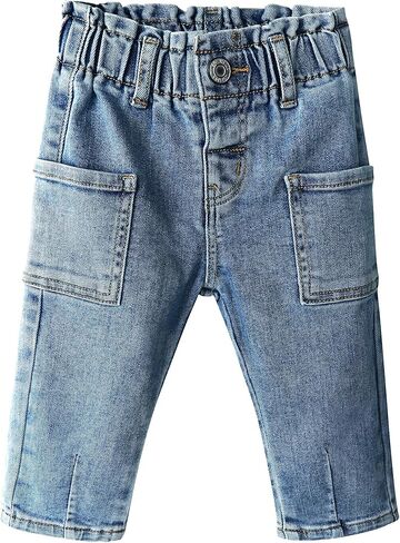 KIDSCOOL SPACE Baby Girls Jeans,Toddler Boy Elastic Waist with D-Ring Square-Shaped Pockets Straight Leg Denim Pants in Saudi Arabia